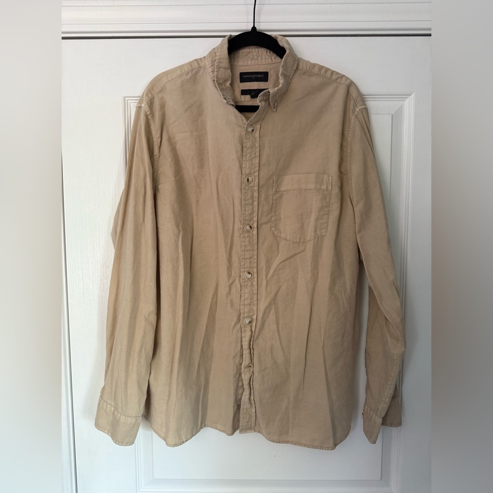 Banana Republic Tan Casual Button-Down Shirt, Men’s Slim Fit XL